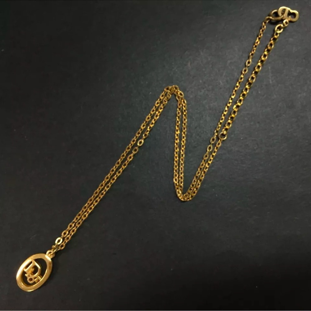 Christian Dior Logo Gold Plated Vintage Necklace